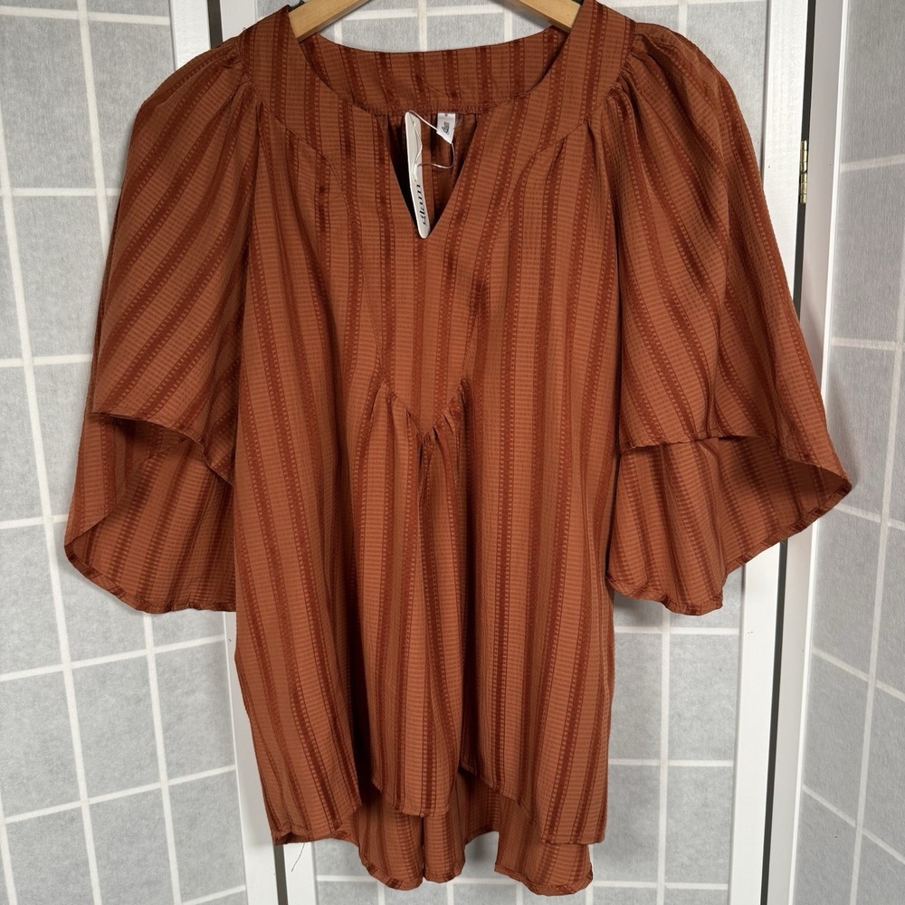 Glam Blouse Womens Small Rust Prairie Top Flowy Boho Whimsy Chic